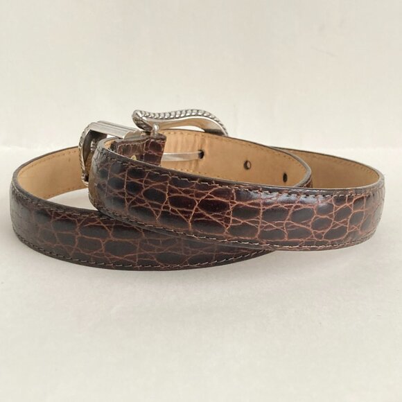 Vintage Brighton Womens Brown Leather Belt Imitation Alligator Size 28 Small - Picture 5 of 16